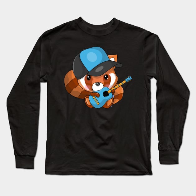 Cute cartoon red panda playing a guitar Long Sleeve T-Shirt by zwestshops